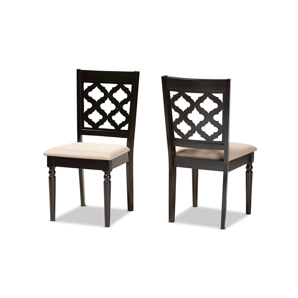 Sand Fabric Upholstered and Dark Brown Finished Wood 2-Piece Dining Chair Set. Picture 1