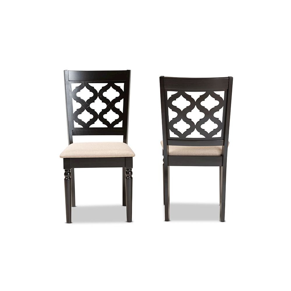 Sand Fabric Upholstered and Dark Brown Finished Wood 2-Piece Dining Chair Set. Picture 2
