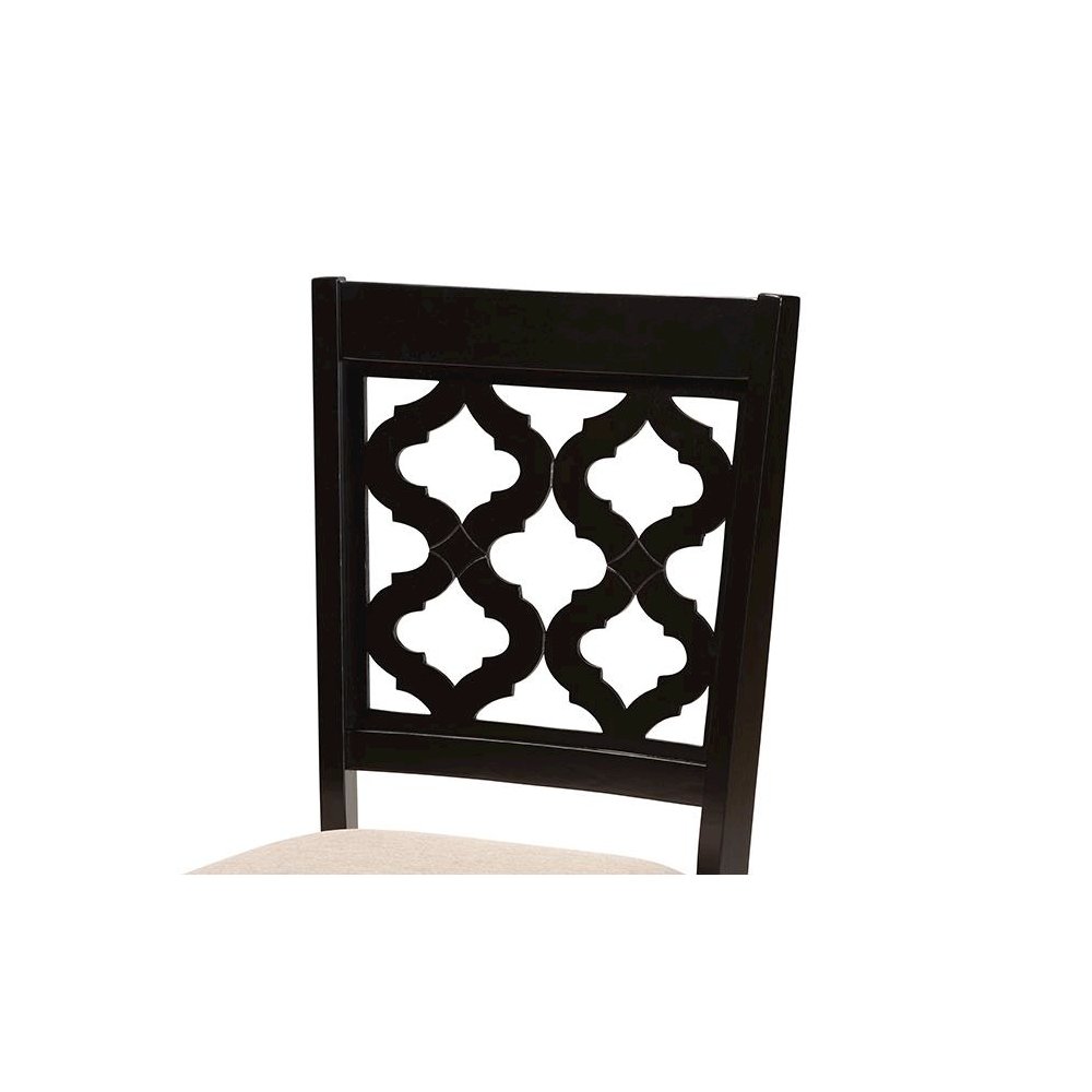 Sand Fabric Upholstered and Dark Brown Finished Wood 5-Piece Dining Set. Picture 5
