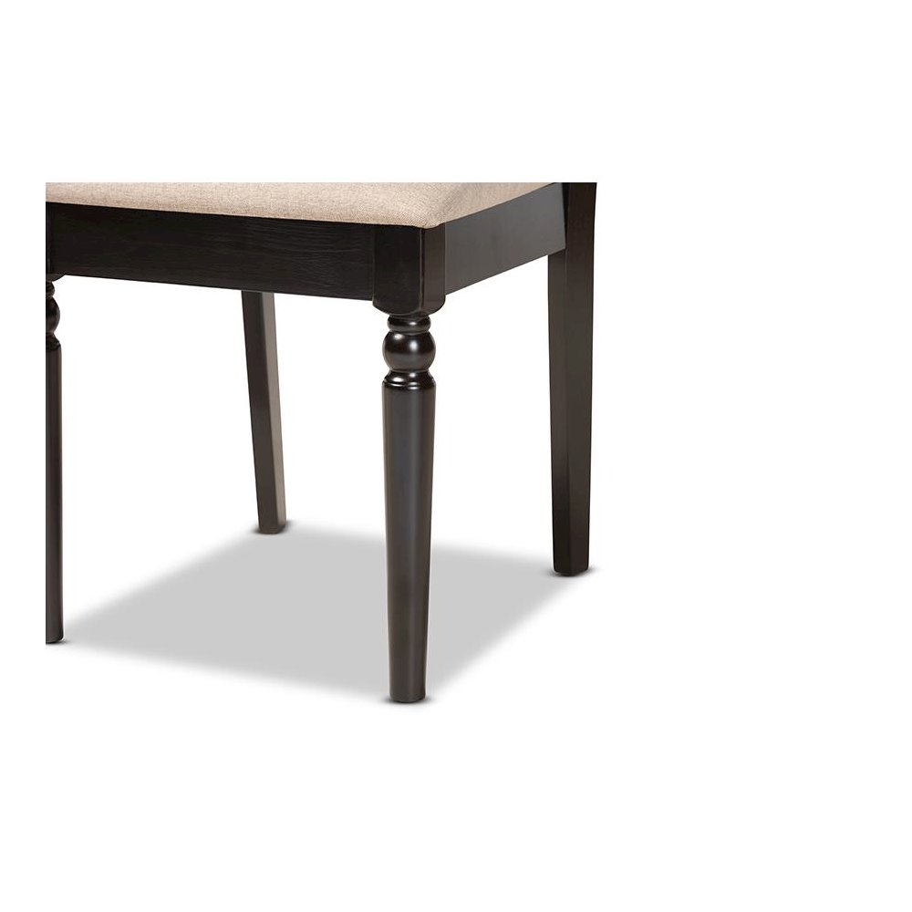 Sand Fabric Upholstered and Dark Brown Finished Wood 5-Piece Dining Set. Picture 6