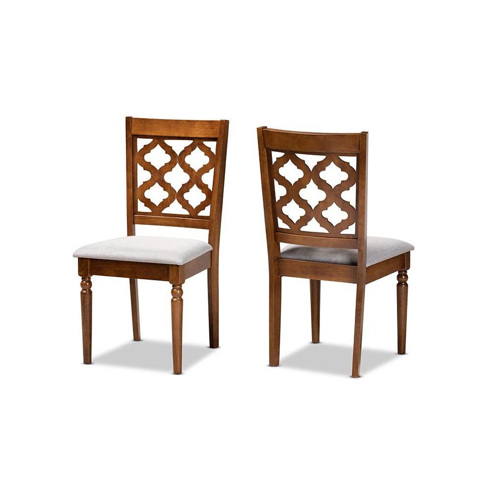 Grey Fabric Upholstered and Walnut Brown Finished Wood 2-Piece Dining Chair Set. Picture 1