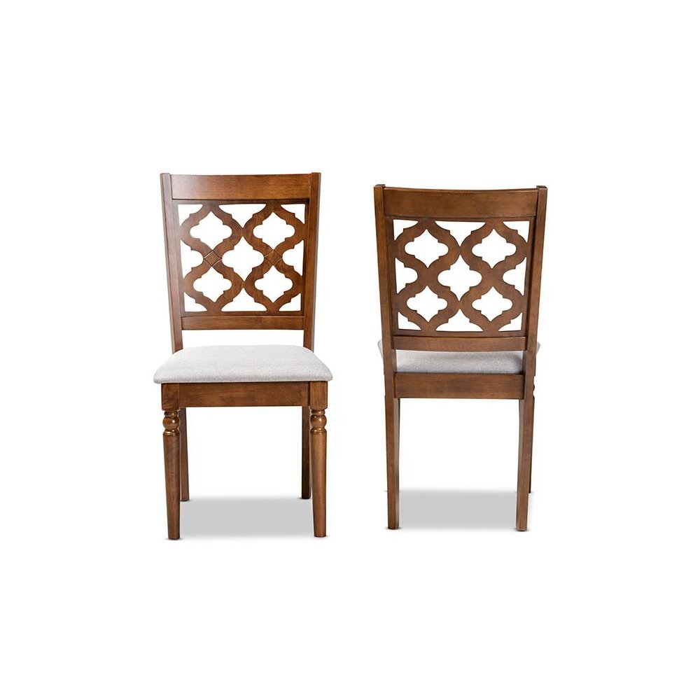 Grey Fabric Upholstered and Walnut Brown Finished Wood 2-Piece Dining Chair Set. Picture 2