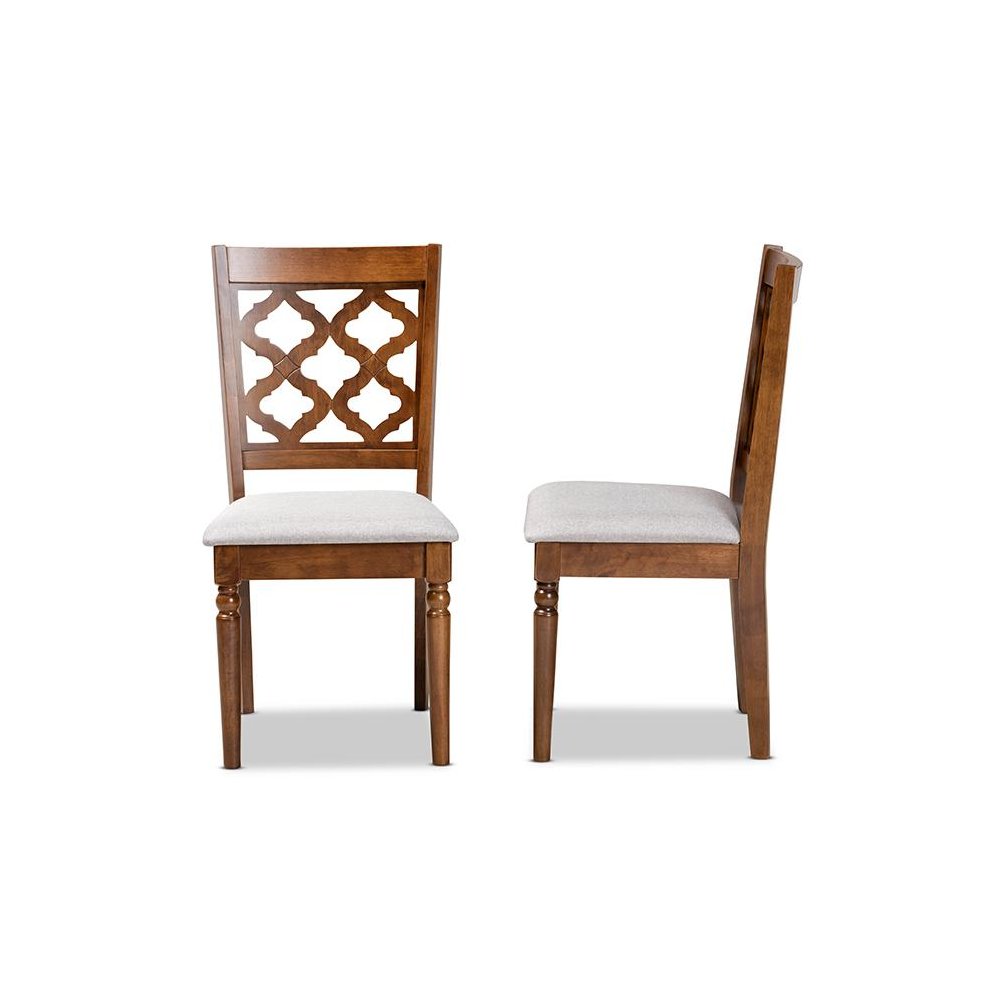 Grey Fabric Upholstered and Walnut Brown Finished Wood 2-Piece Dining Chair Set. Picture 3