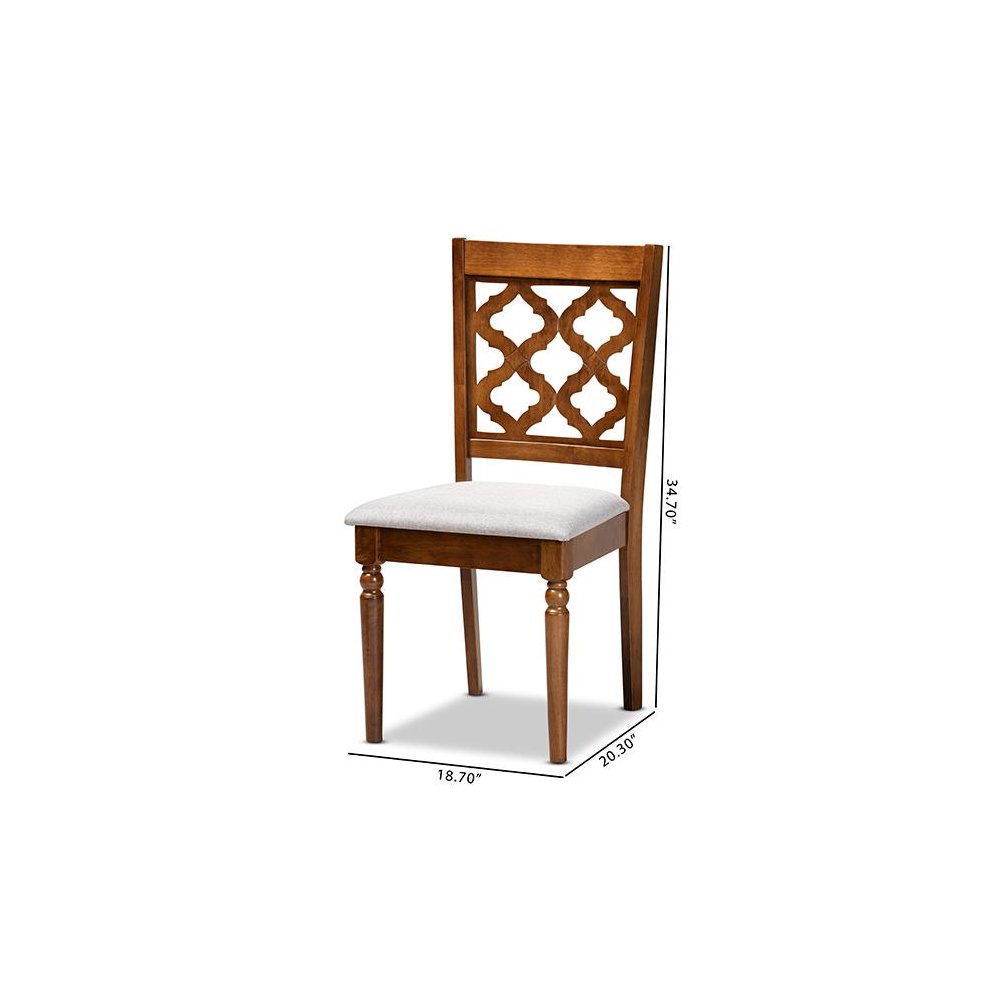 Grey Fabric Upholstered and Walnut Brown Finished Wood 2-Piece Dining Chair Set. Picture 8