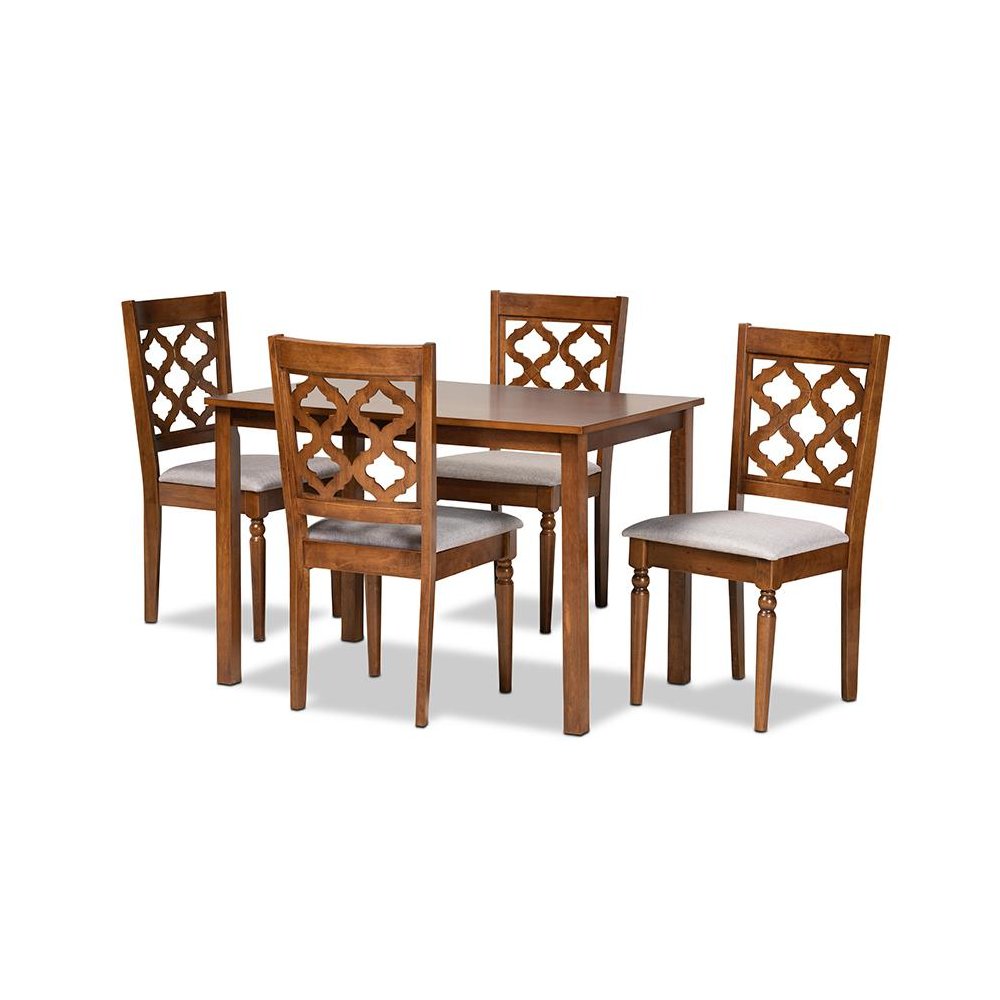 Grey Fabric Upholstered and Walnut Brown Finished Wood 5-Piece Dining Set. Picture 1