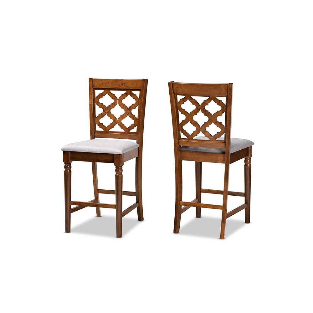 Walnut Brown Finished Wood 2-Piece Counter Stool Set. Picture 1