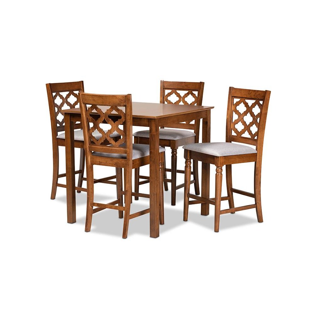 Walnut Brown Finished Wood 5-Piece Pub Set. Picture 1