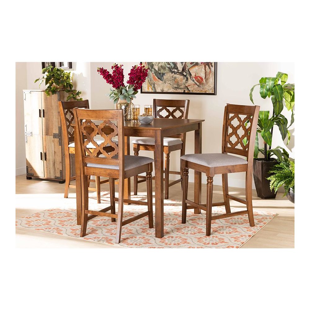 Walnut Brown Finished Wood 5-Piece Pub Set. Picture 7
