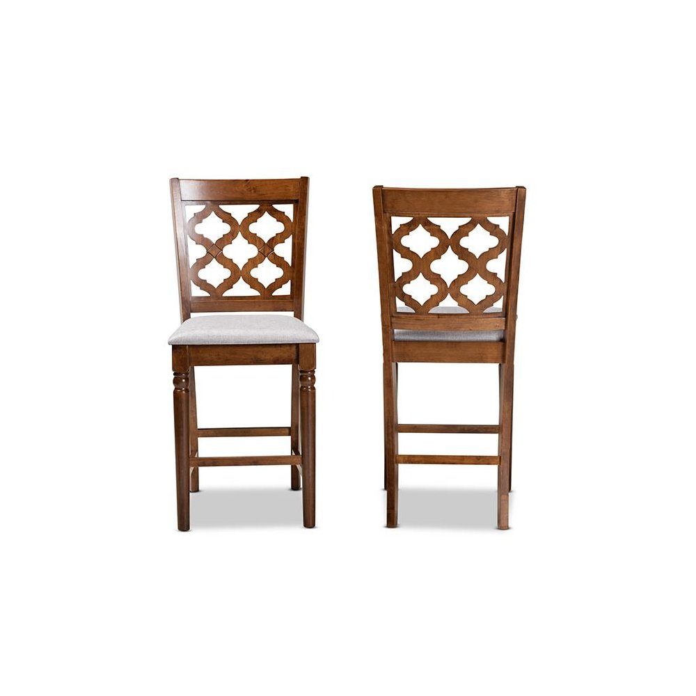 Walnut Brown Finished Wood 2-Piece Counter Stool Set. Picture 2