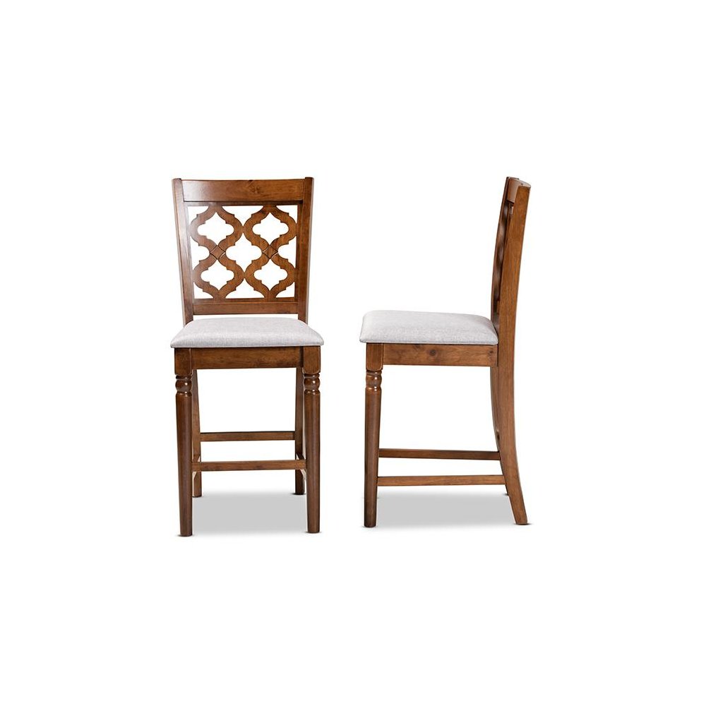 Walnut Brown Finished Wood 2-Piece Counter Stool Set. Picture 3