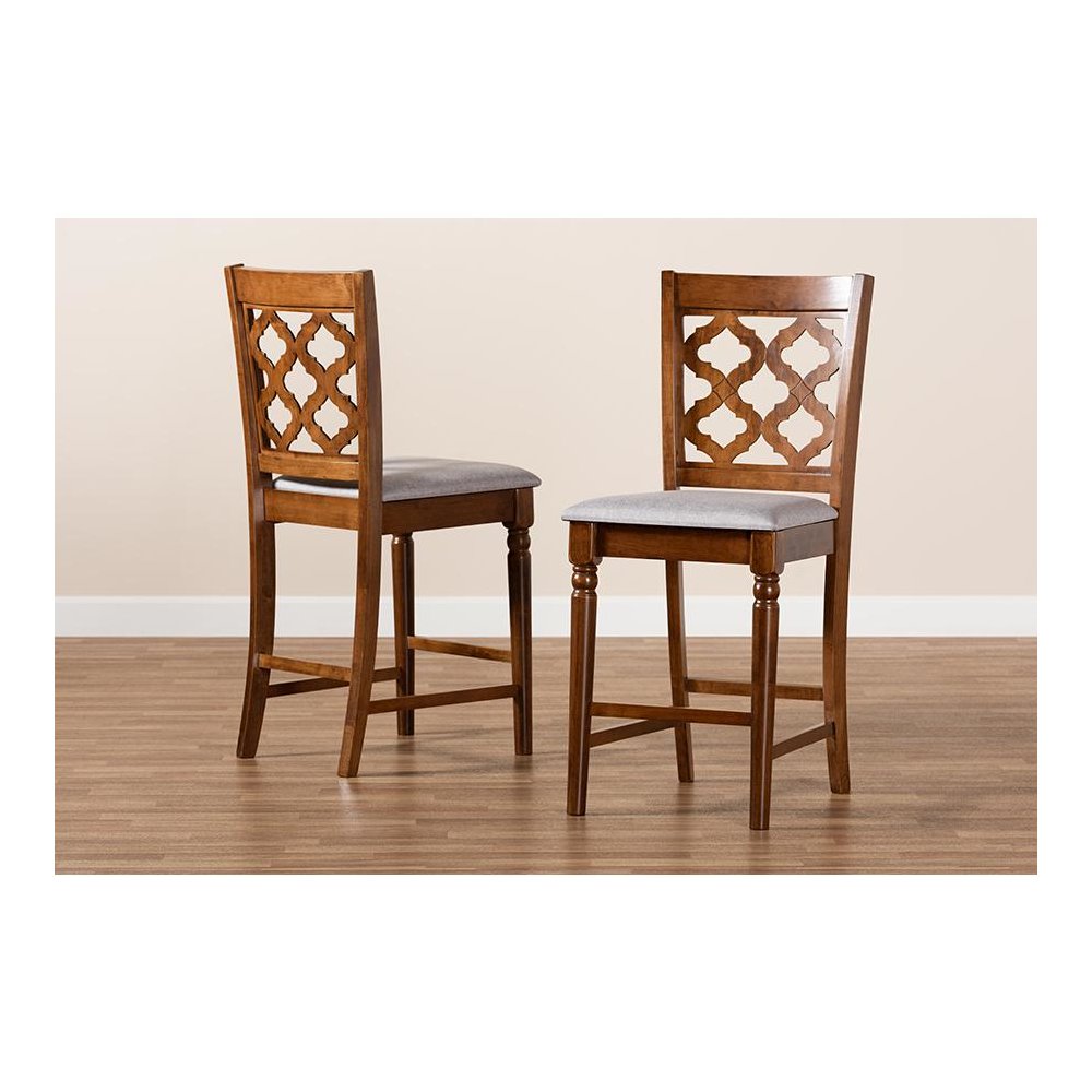Walnut Brown Finished Wood 2-Piece Counter Stool Set. Picture 7