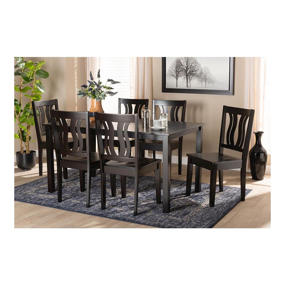 Transitional Dark Brown Finished Wood 7-Piece Dining Set. Picture 7
