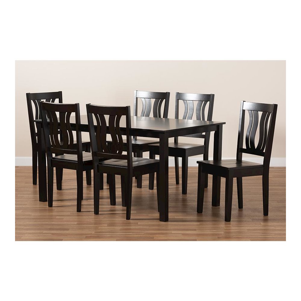 Transitional Dark Brown Finished Wood 7-Piece Dining Set. Picture 8
