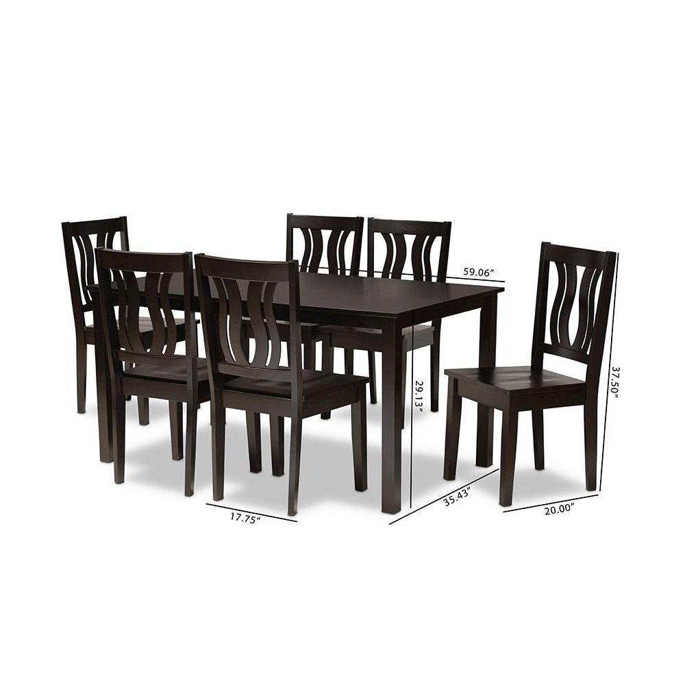 Transitional Dark Brown Finished Wood 7-Piece Dining Set. Picture 9