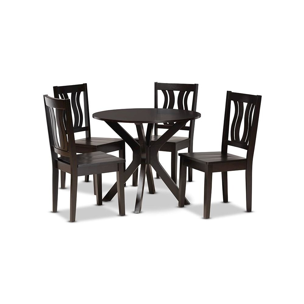 Transitional Dark Brown Finished Wood 5-Piece Dining Set. Picture 1
