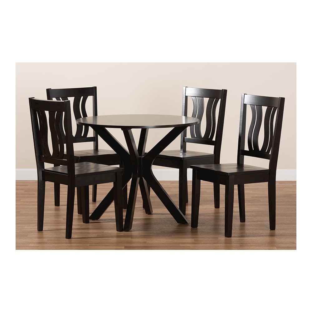 Transitional Dark Brown Finished Wood 5-Piece Dining Set. Picture 8