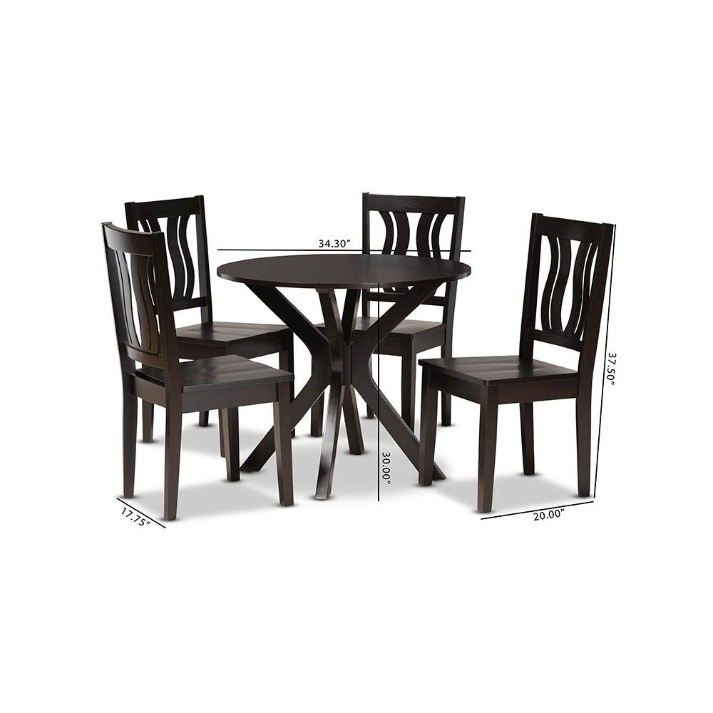 Transitional Dark Brown Finished Wood 5-Piece Dining Set. Picture 9