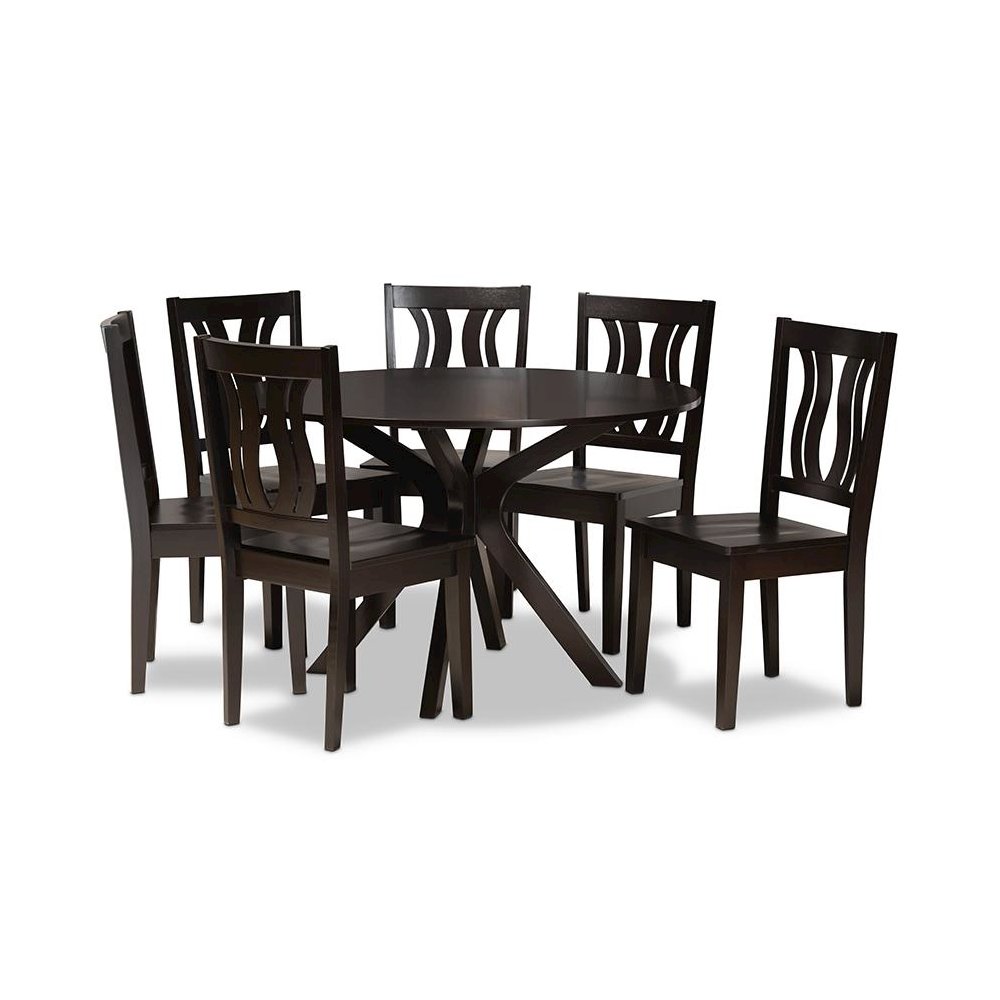 Transitional Dark Brown Finished Wood 7-Piece Dining Set. Picture 1