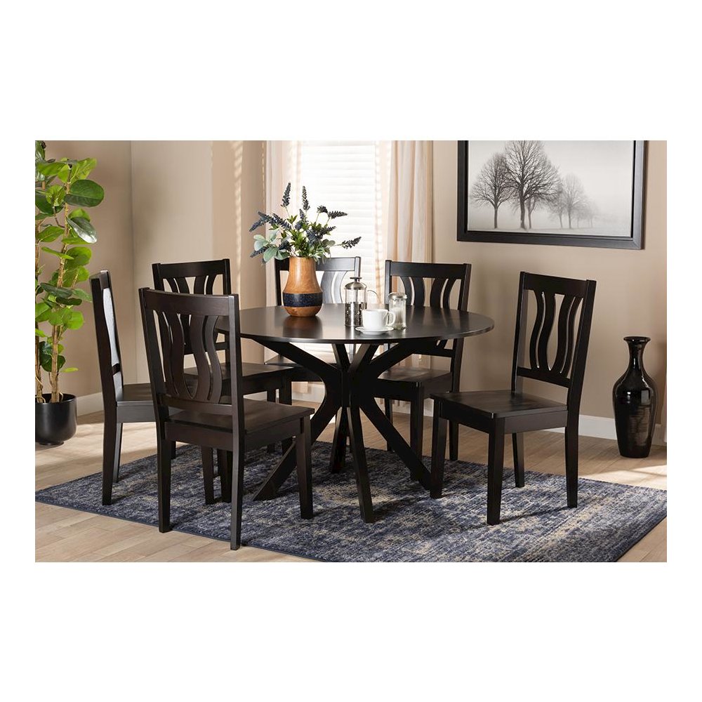Transitional Dark Brown Finished Wood 7-Piece Dining Set. Picture 7