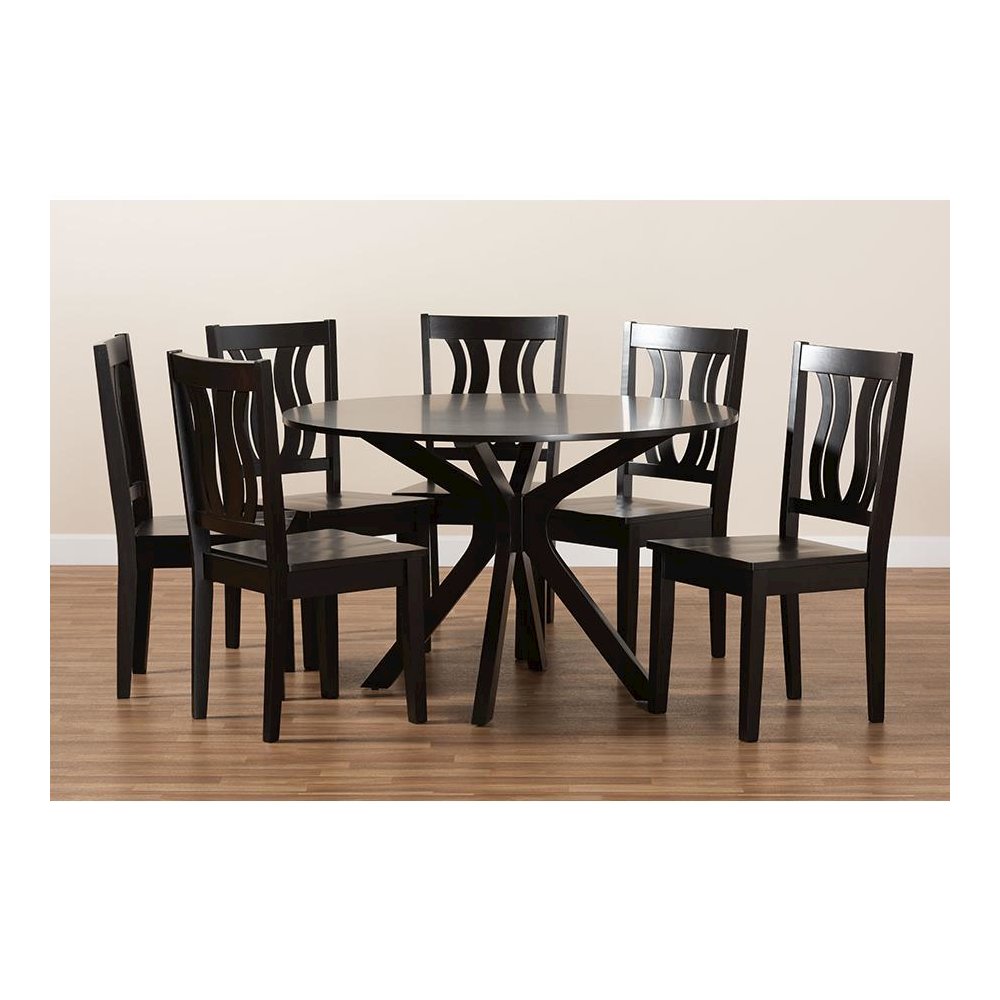 Transitional Dark Brown Finished Wood 7-Piece Dining Set. Picture 8