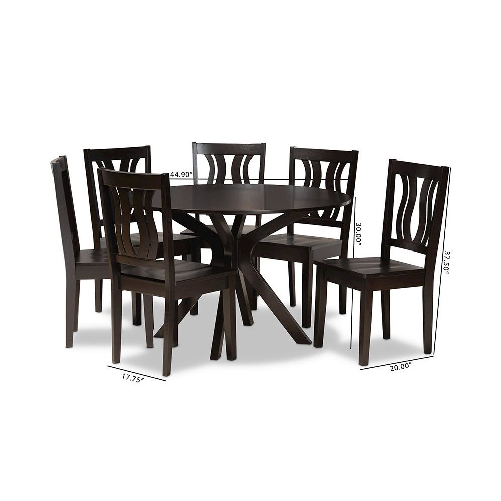 Transitional Dark Brown Finished Wood 7-Piece Dining Set. Picture 9