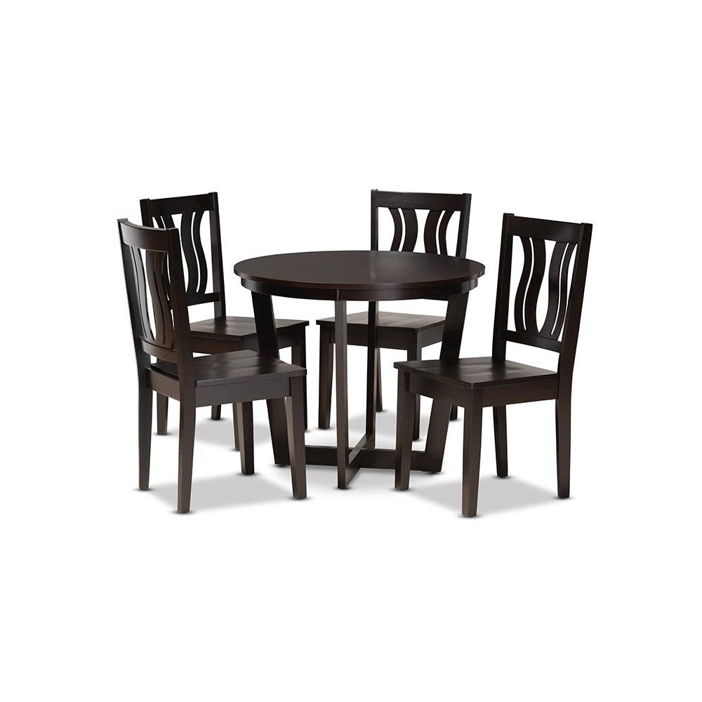 Transitional Dark Brown Finished Wood 5-Piece Dining Set. Picture 1