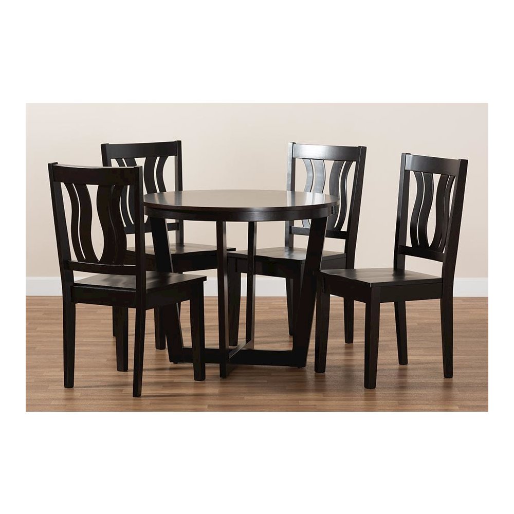 Transitional Dark Brown Finished Wood 5-Piece Dining Set. Picture 8