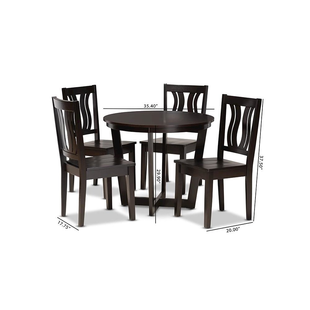 Transitional Dark Brown Finished Wood 5-Piece Dining Set. Picture 9