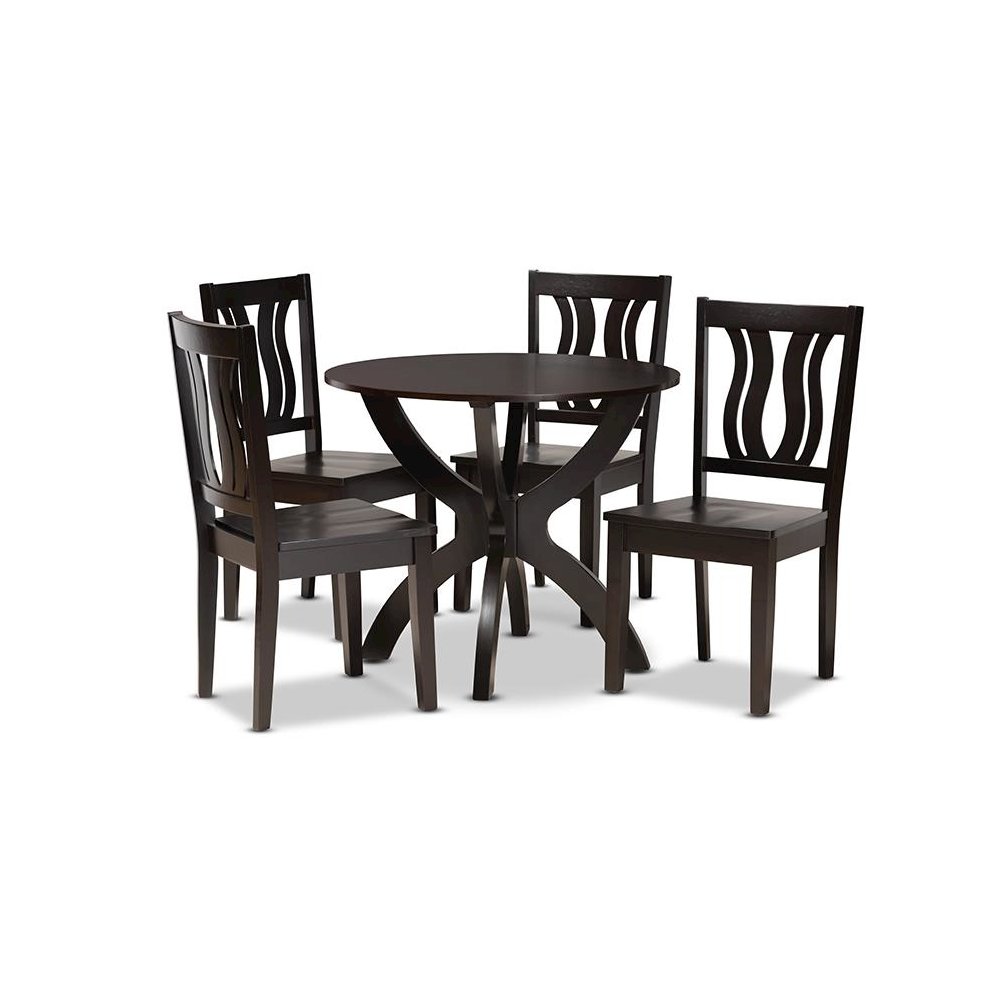 Transitional Dark Brown Finished Wood 5-Piece Dining Set. Picture 1