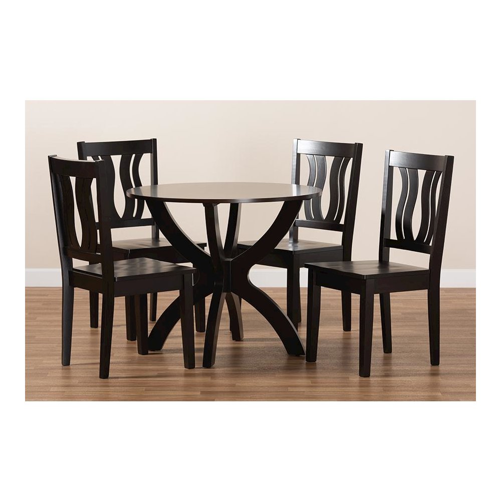 Transitional Dark Brown Finished Wood 5-Piece Dining Set. Picture 8