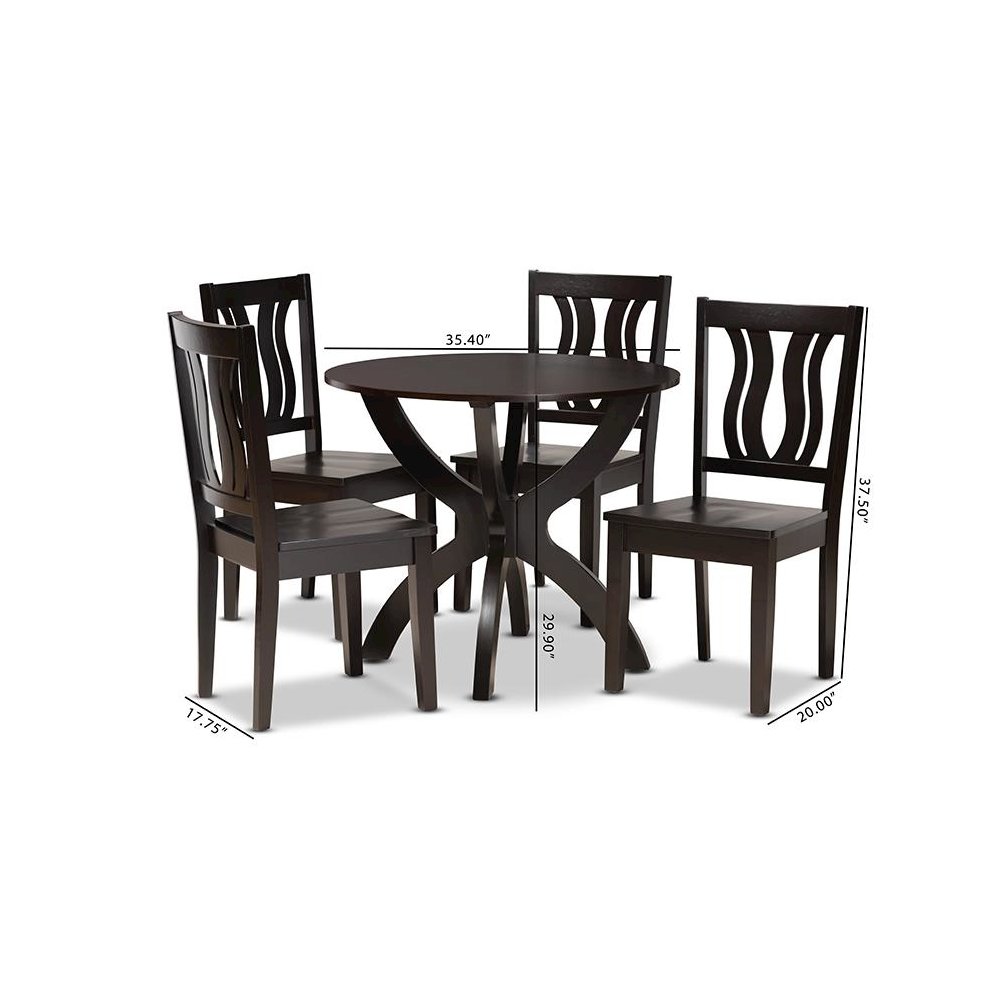 Transitional Dark Brown Finished Wood 5-Piece Dining Set. Picture 9