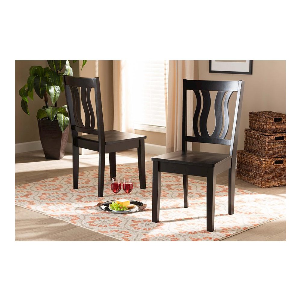 Transitional Dark Brown Finished Wood 2-Piece Dining Chair Set. Picture 6