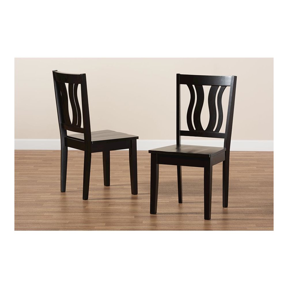 Transitional Dark Brown Finished Wood 2-Piece Dining Chair Set. Picture 7