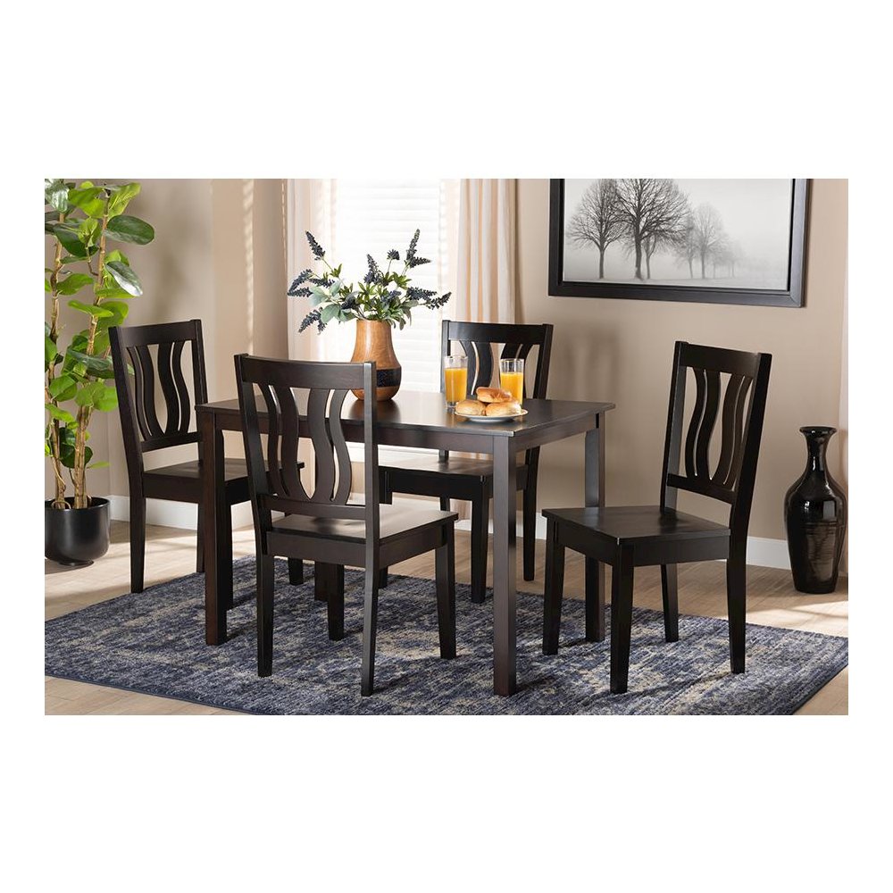 Transitional Dark Brown Finished Wood 5-Piece Dining Set. Picture 7