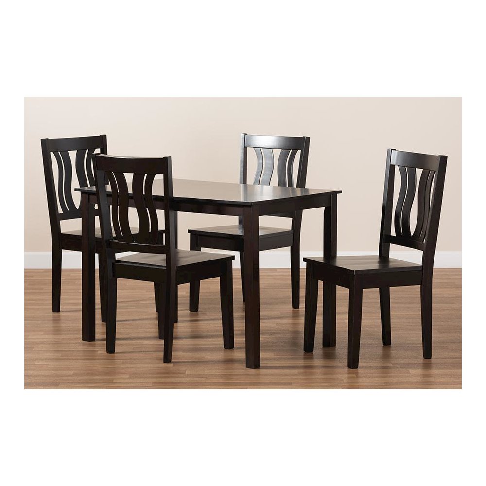 Transitional Dark Brown Finished Wood 5-Piece Dining Set. Picture 8