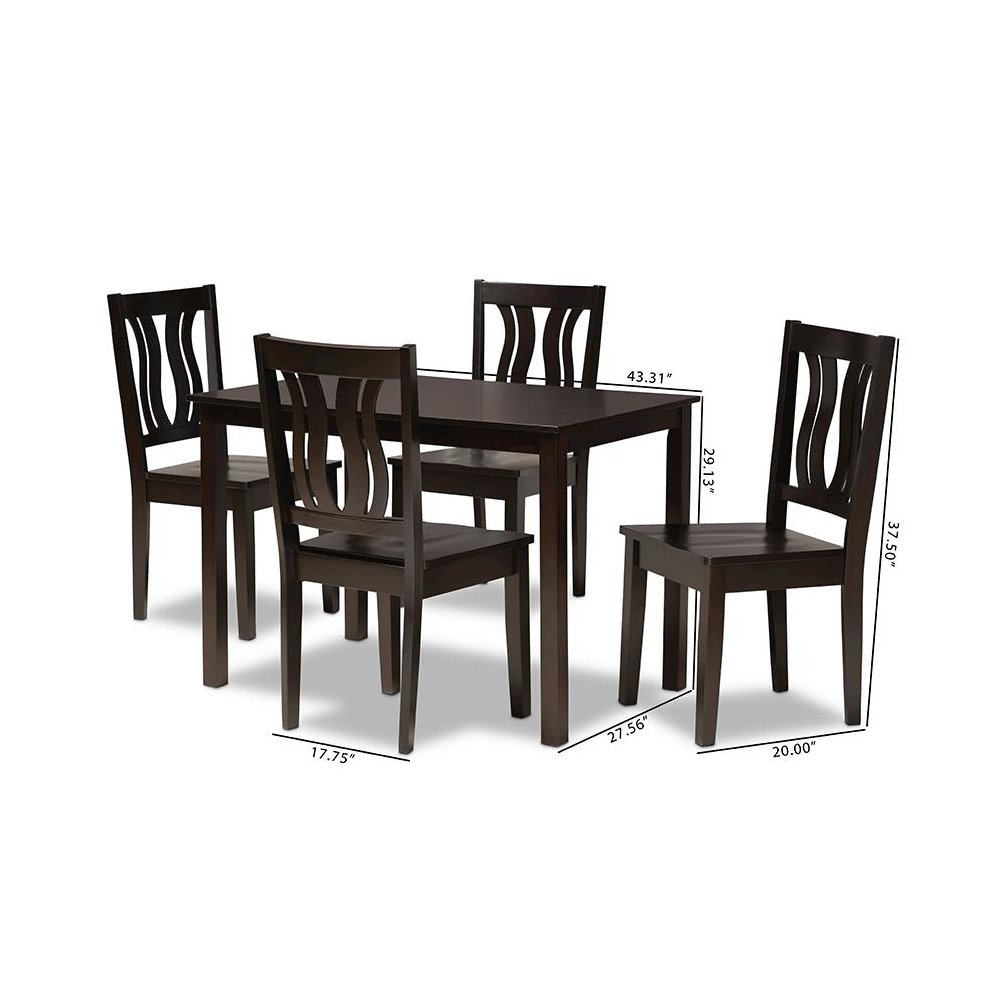 Transitional Dark Brown Finished Wood 5-Piece Dining Set. Picture 9