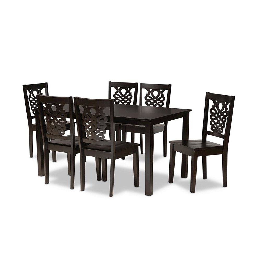 Transitional Dark Brown Finished Wood 7-Piece Dining Set. Picture 1