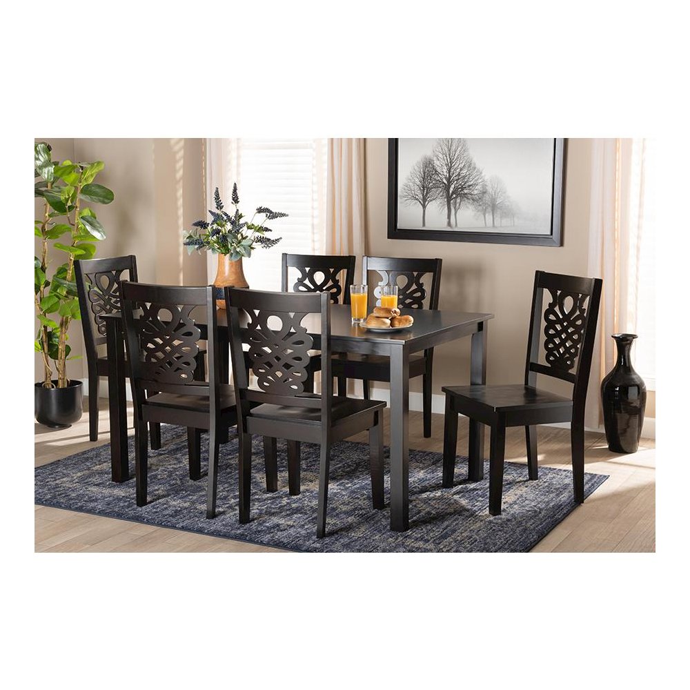 Transitional Dark Brown Finished Wood 7-Piece Dining Set. Picture 7