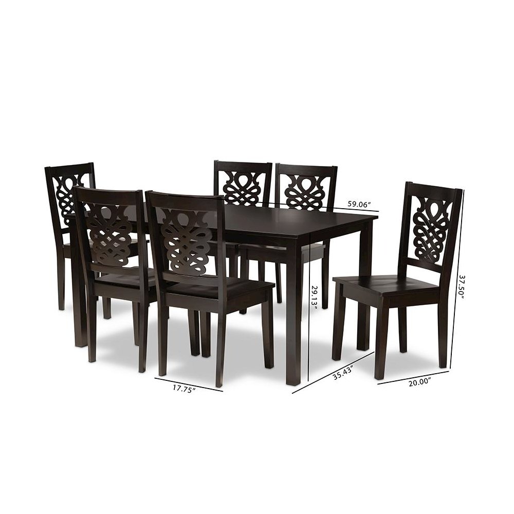 Transitional Dark Brown Finished Wood 7-Piece Dining Set. Picture 9