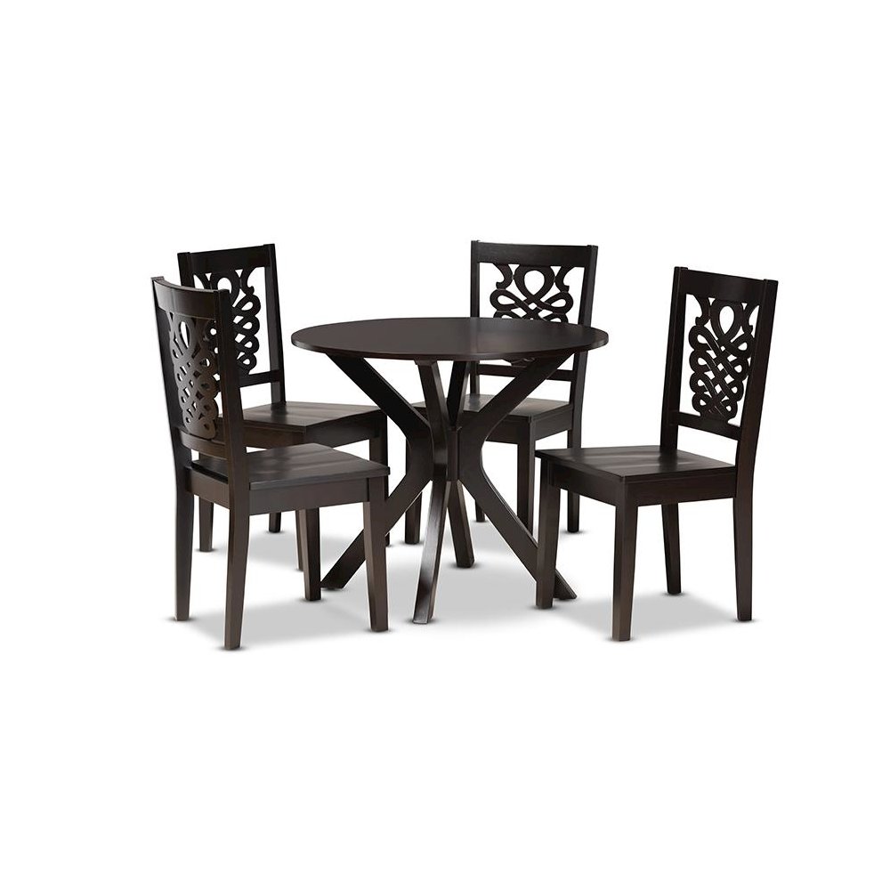 Transitional Dark Brown Finished Wood 5-Piece Dining Set. Picture 1