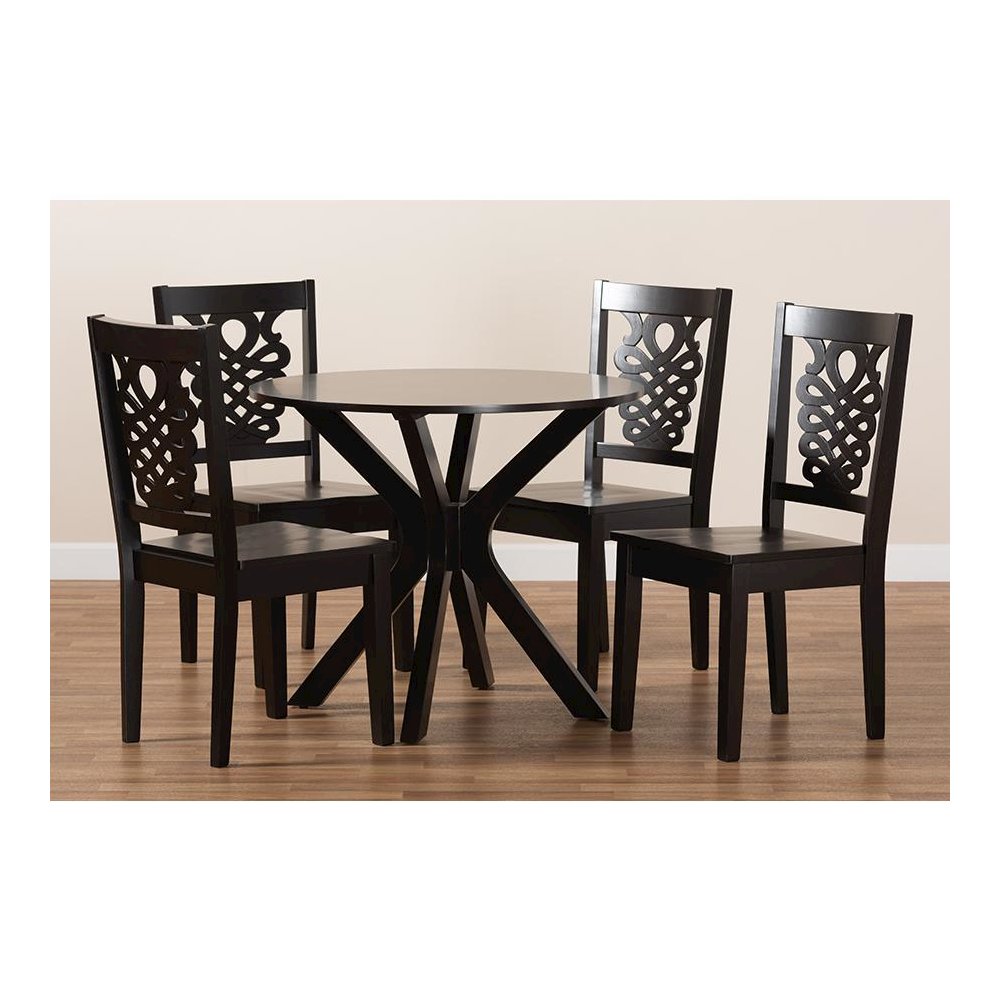 Transitional Dark Brown Finished Wood 5-Piece Dining Set. Picture 8