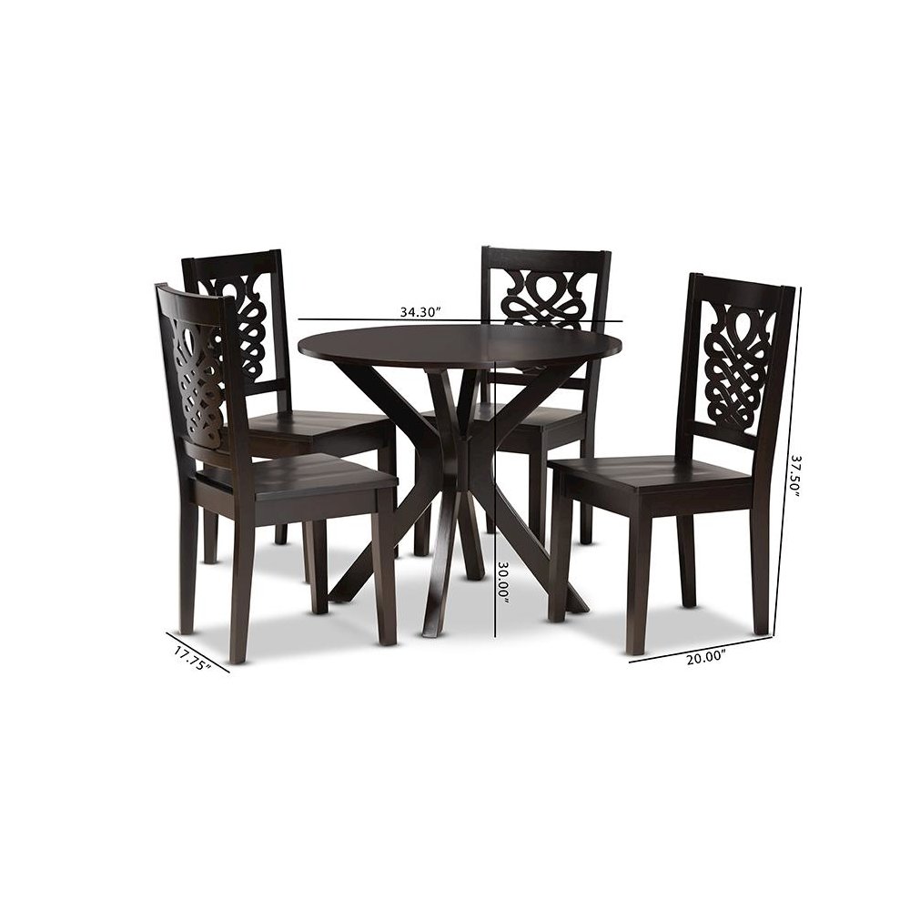 Transitional Dark Brown Finished Wood 5-Piece Dining Set. Picture 9
