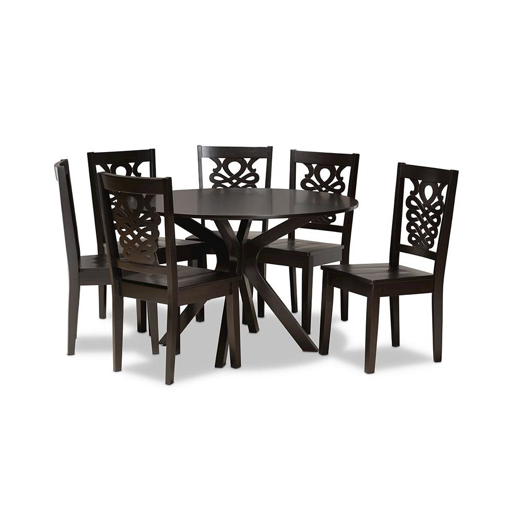 Transitional Dark Brown Finished Wood 7-Piece Dining Set. Picture 1