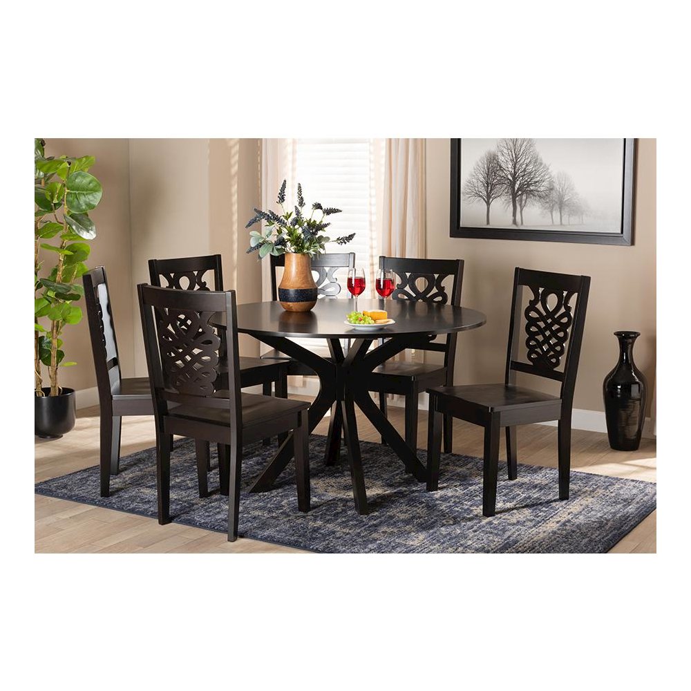 Transitional Dark Brown Finished Wood 7-Piece Dining Set. Picture 7