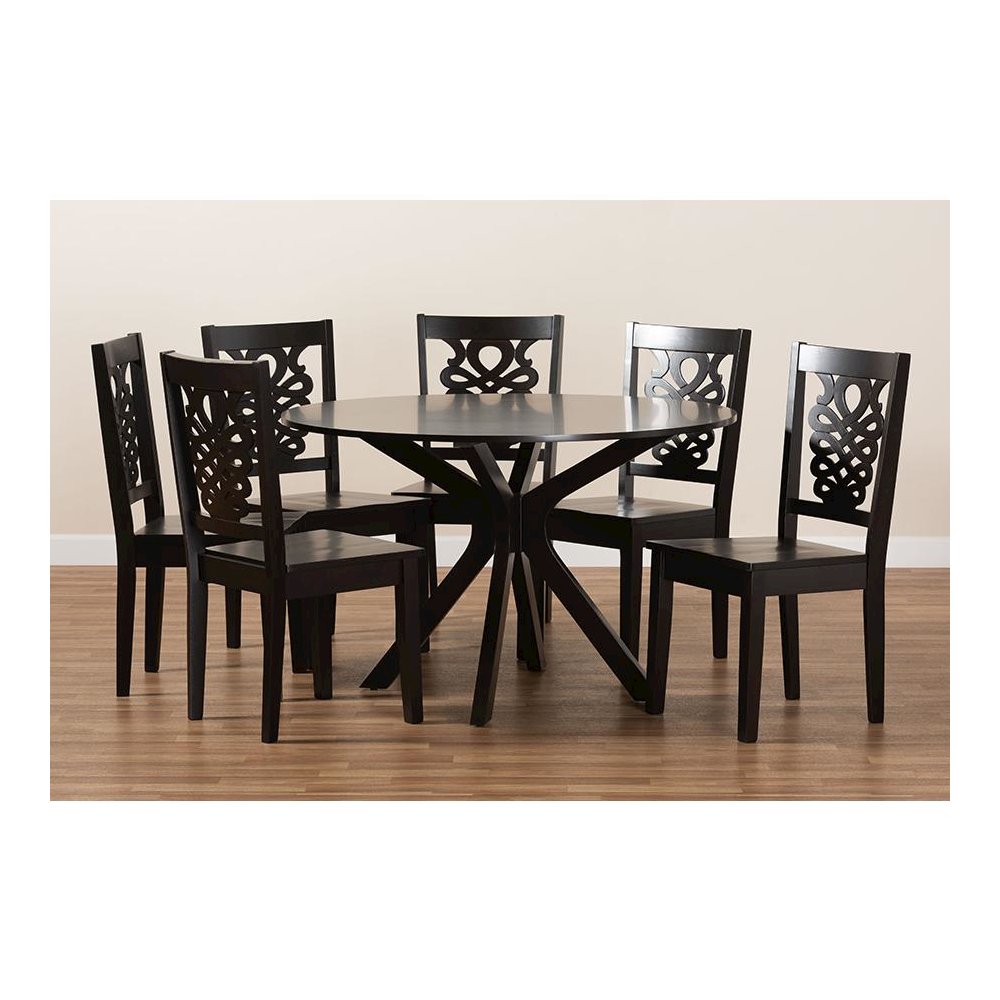 Transitional Dark Brown Finished Wood 7-Piece Dining Set. Picture 8
