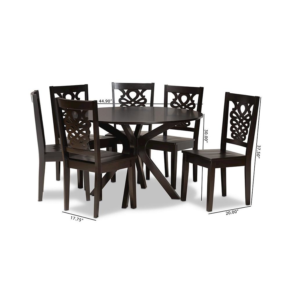Transitional Dark Brown Finished Wood 7-Piece Dining Set. Picture 9