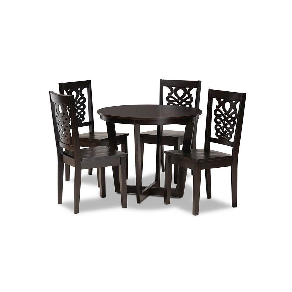 Transitional Dark Brown Finished Wood 5-Piece Dining Set. Picture 1