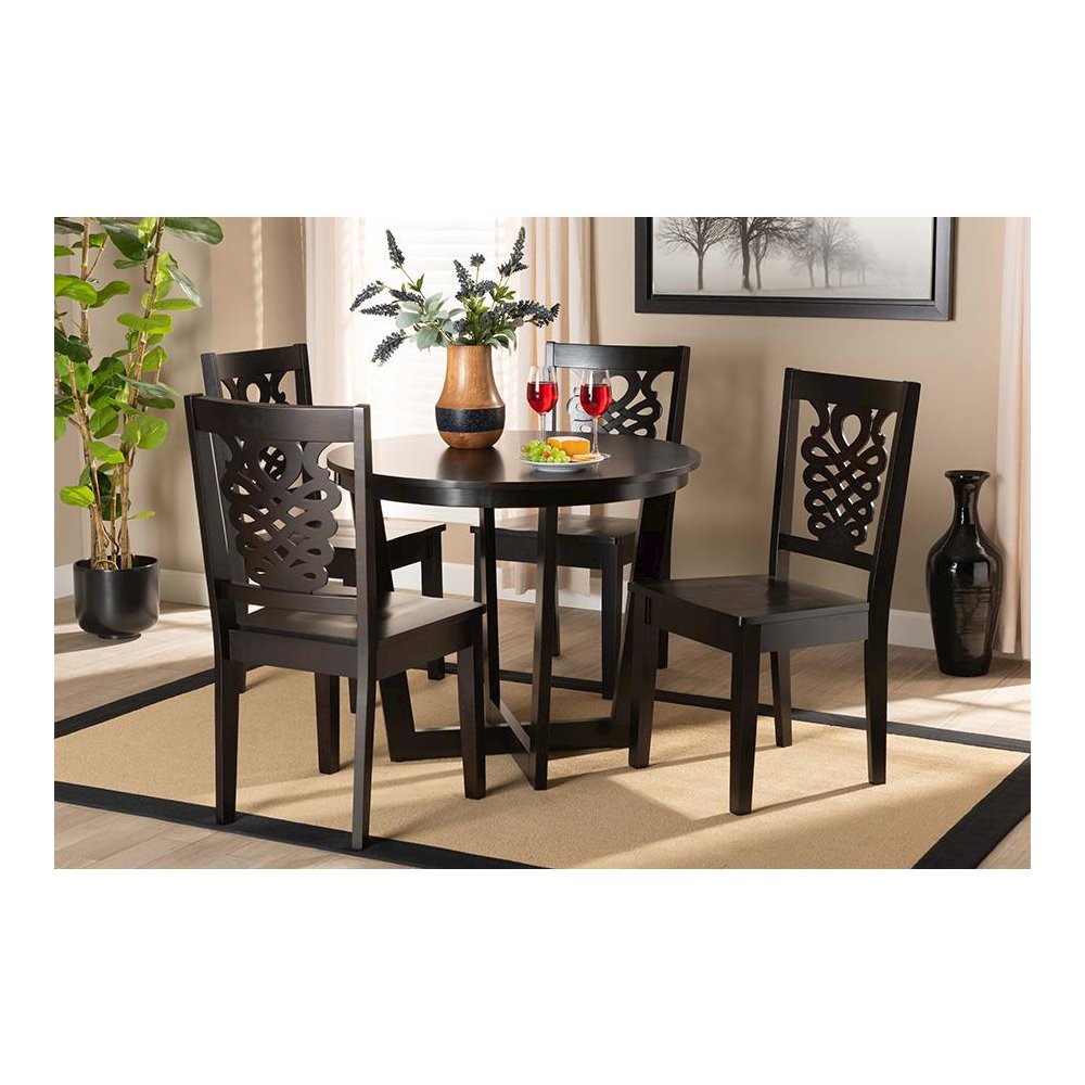 Transitional Dark Brown Finished Wood 5-Piece Dining Set. Picture 7