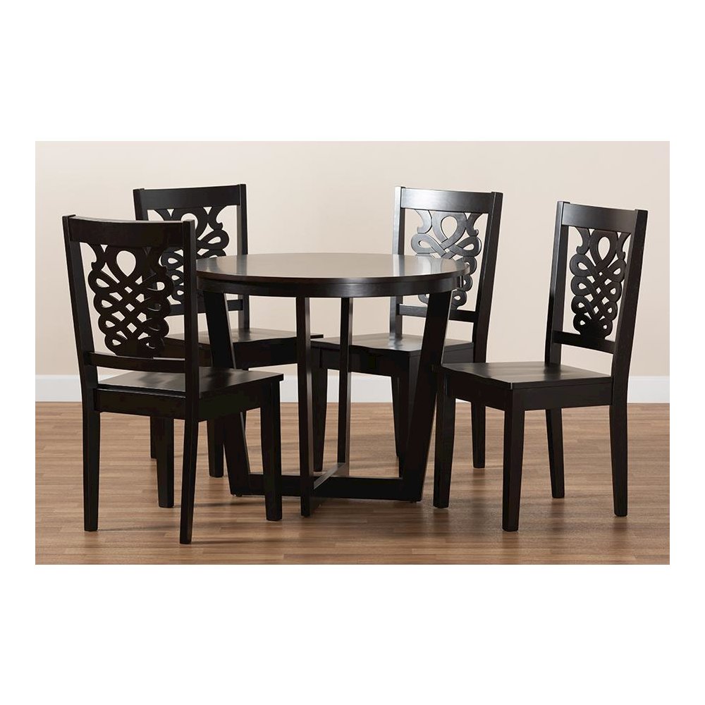 Transitional Dark Brown Finished Wood 5-Piece Dining Set. Picture 8