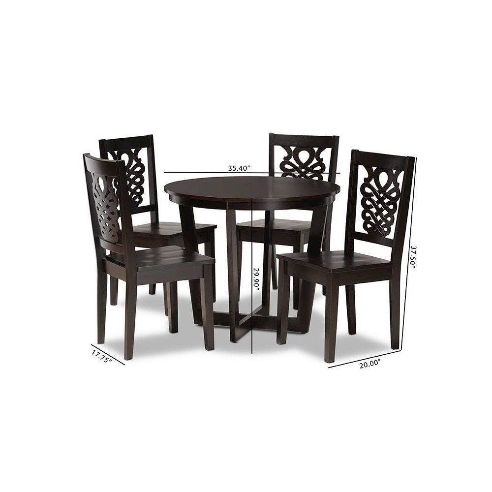 Transitional Dark Brown Finished Wood 5-Piece Dining Set. Picture 9